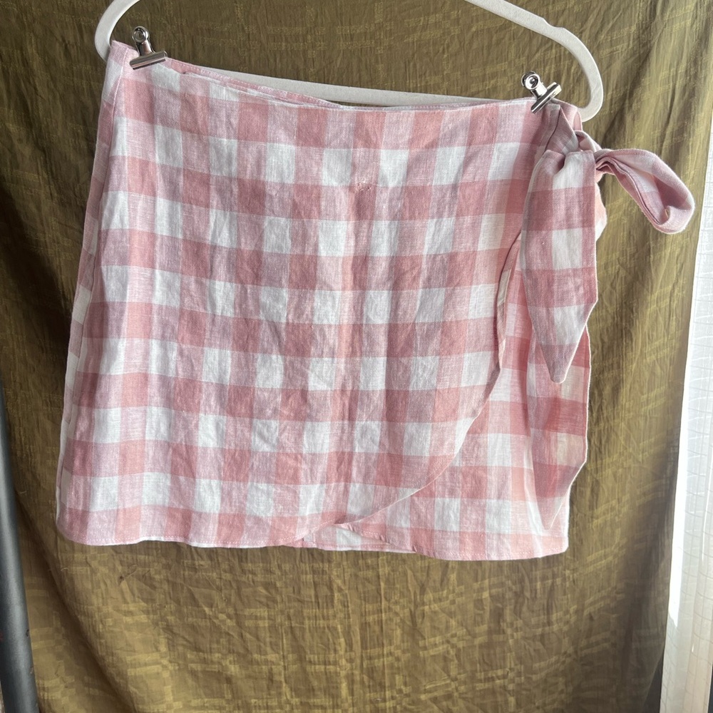 Reformation linen Pink and White Gingham Wrap Mini Skirt - Picture 5 of 5